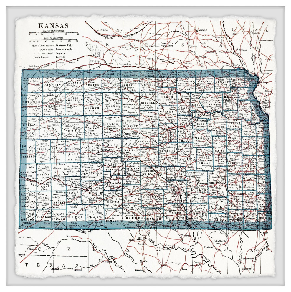 "Vintage Map of Kansas City" Framed Painting Print, 24x24 Contemporary Prints And Posters