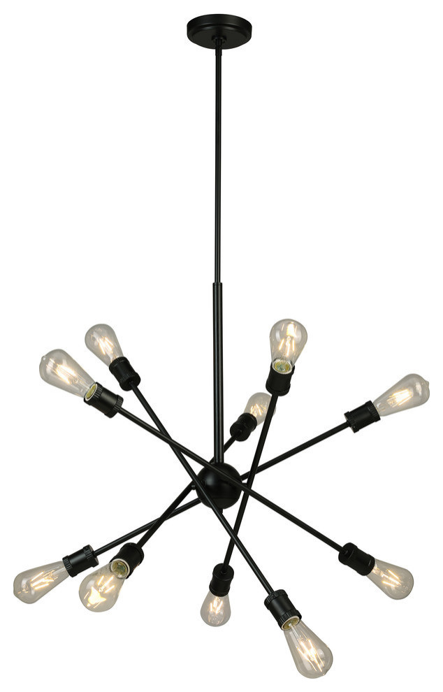 10-Light, 60W Open Bulb Pendant, Black