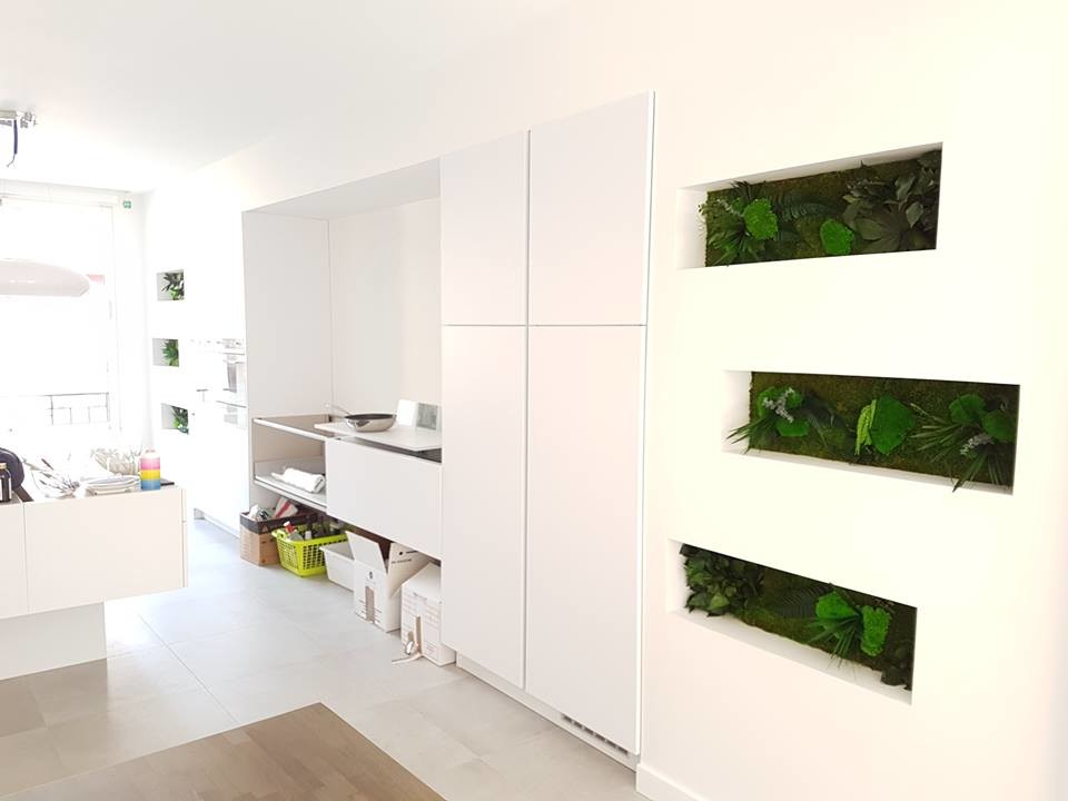 Оформление ниш с использованием стабилизированных растений и мхов.