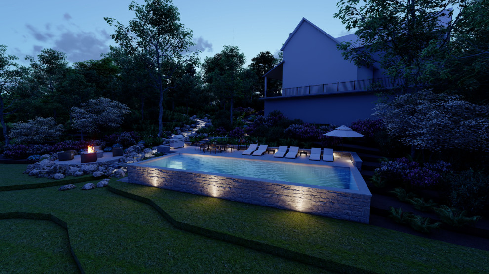 Mid-sized contemporary backyard rectangular lap pool in Atlanta with with a pool and concrete pavers.