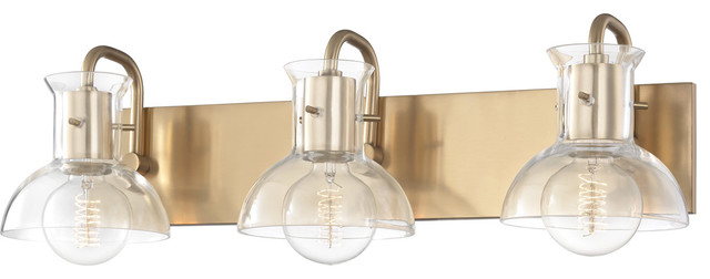 Bathroom Vanity 3-Light Bulb With Aged Brass Finish Metal Glass E26 24" 180W