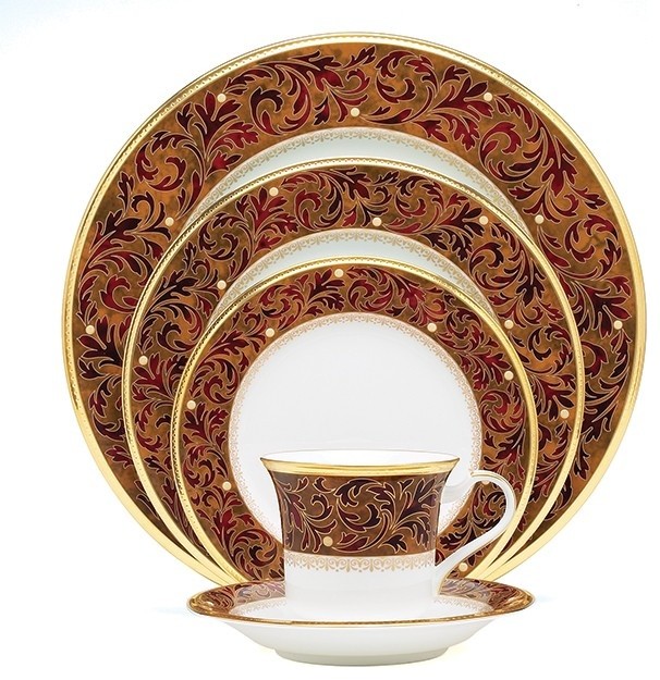 Noritake Xavier 5 Piece Place Setting Gold Traditional Dinnerware Sets By Unique Gifts