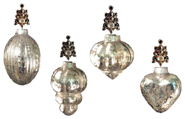 Mercury Glass Antique Silver Ornaments, Set of 4 - Traditional ...