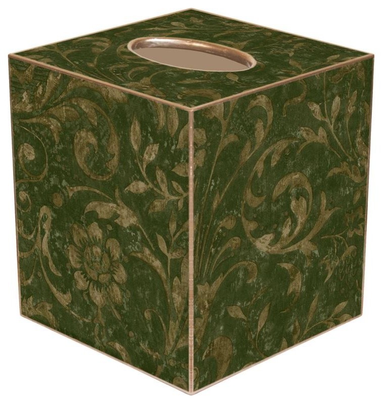 TB334Green Damask Tissue Box Cover Traditional Tissue Box Holders