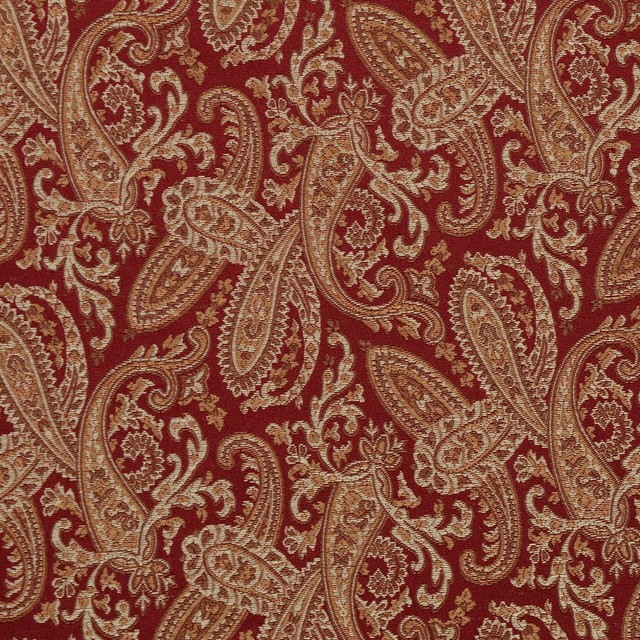 Garnet Gold Red Beige Paisley Damask Upholstery Fabric