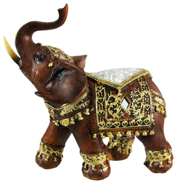 Gorgeous Wood Finish Indian Elephant Statue Crackle Glass