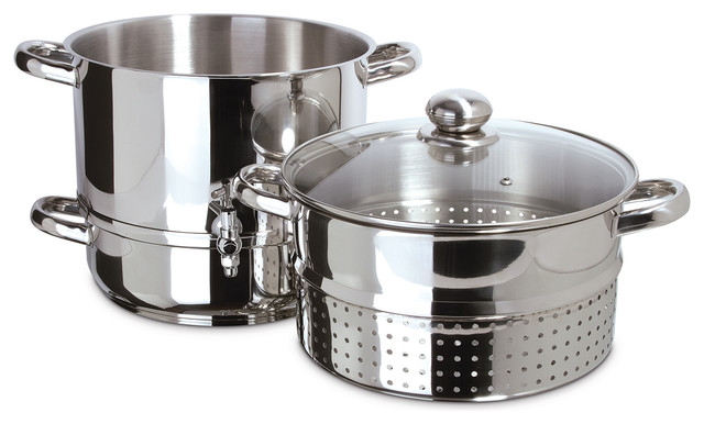 Euro Cuisine Stainless Steel Stove Top Steam Juicer - Make Juice At Home With Recipe Book