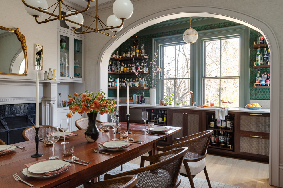 Example of a transitional dining room design in Boston