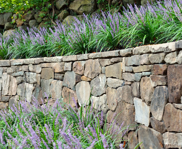 Dry Stack Stone Wall Landscape Architecture Belmont, MA Contemporary