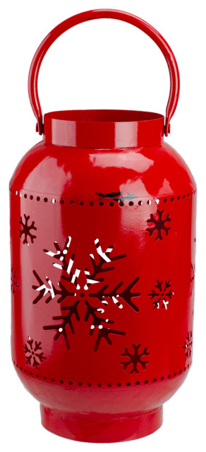 8.25 Red Snowflake Cutout Christmas Candle Lantern- Metal ...