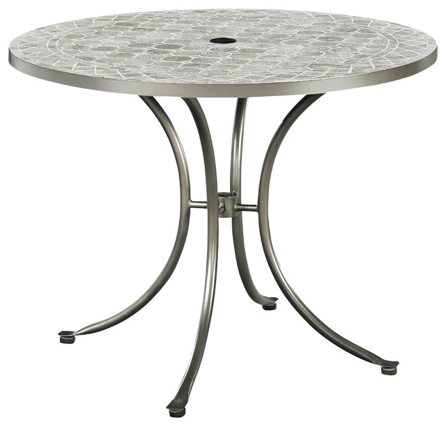 Home Styles Umbria 39" Round Concrete Tile Patio Dining Table in Gray