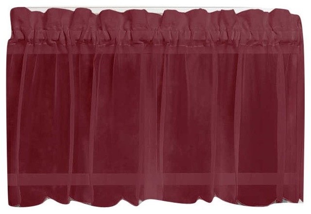 Emelia Sheer Solid Burgundy Kitchen Curtain Traditional
