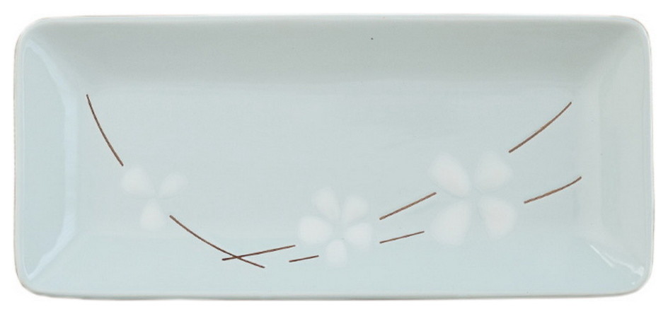 Gentle Meow Beautiful Sushi Plate Dessert Plates Pottery Dishware Cherry Blossoms Light Blue