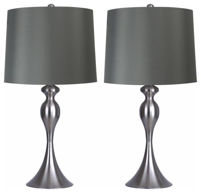 26 5 Brushed Nickel Table Lamps Gray Shade Set Of 2 Traditional   Home Design 