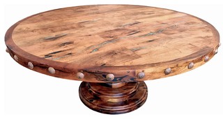 Round Mesquite Wood Dining Table With Turquoise Inlay ...