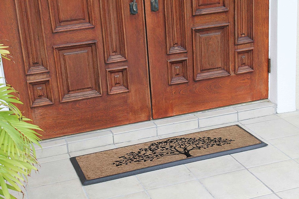 HandCrafted Rubber Coir Life Of Tree Double Door Mat, 18"x48