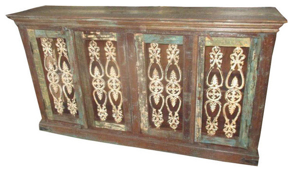 Consigned Antique Sideboard Iron Jali Buffet Dresser Reclaimed Wood Furniture