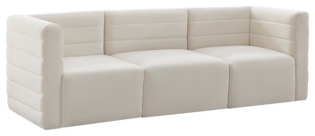 Quincy Velvet Upholstered 3-Piece Modular Sofa, Cream
