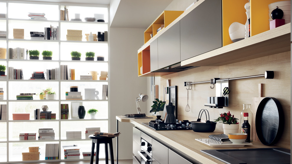 Photo of a mid-sized contemporary open concept living room in Melbourne with white walls and medium hardwood floors.