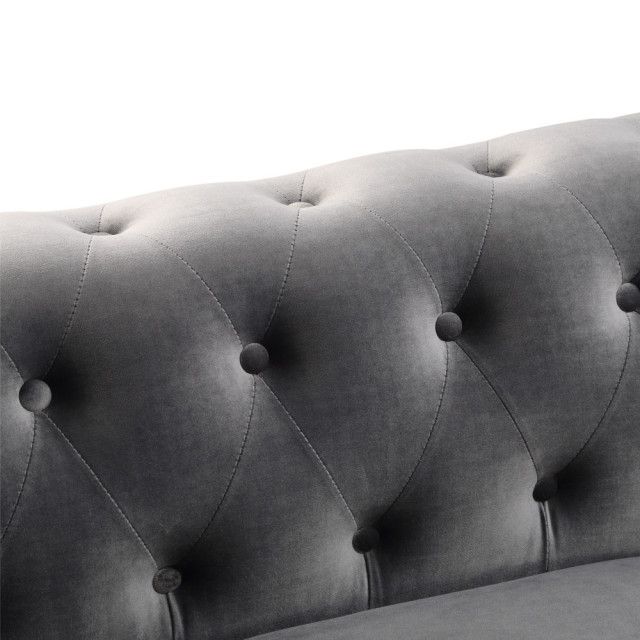 Tufted Velvet Upholstered 3 Seat Sofa Roll Arm Classic Chesterfield ...