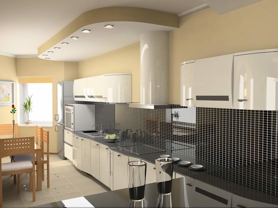 Large transitional l-shaped white floor eat-in kitchen photo in Phoenix with a double-bowl sink, flat-panel cabinets, white cabinets, black backsplash, white appliances and no island