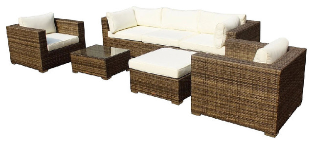 Outdoor Patio Furniture Wicker Sofa Sectional 7 Piece Set