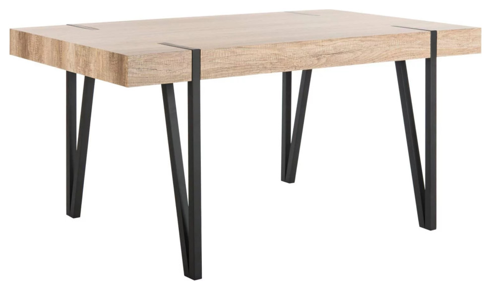 Rustic Dining Table, Hairpin Metal Legs With Rectangular Top, Black/Canyon Grey