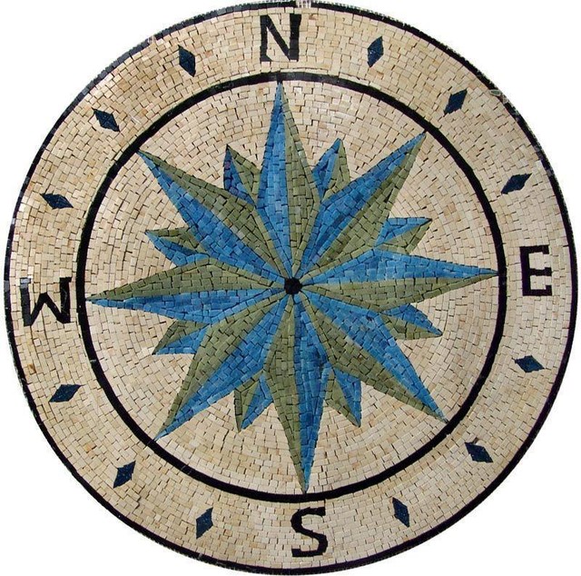 Medallion Mosaic Nautical Compass Traditional Tile Murals by