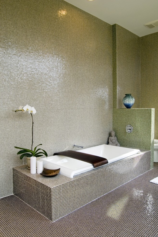 Photo of a modern bathroom in Philadelphia with mosaic tile.