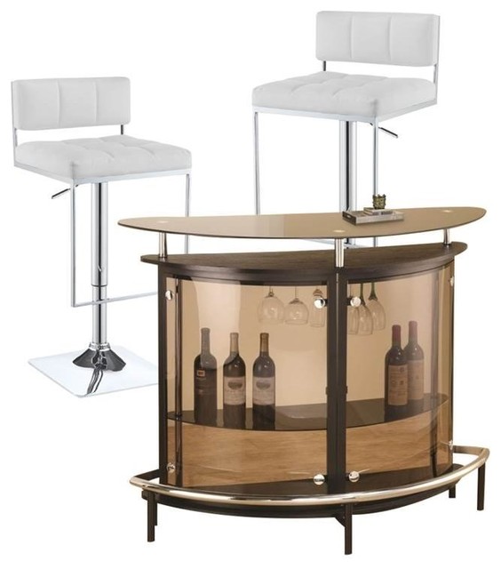 3 Piece Pub Set with Bar and Set of 2 Counter Stool Contemporary