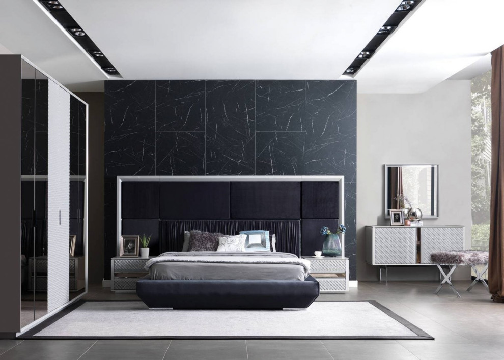 This is an example of a large contemporary master bedroom in Moscow.