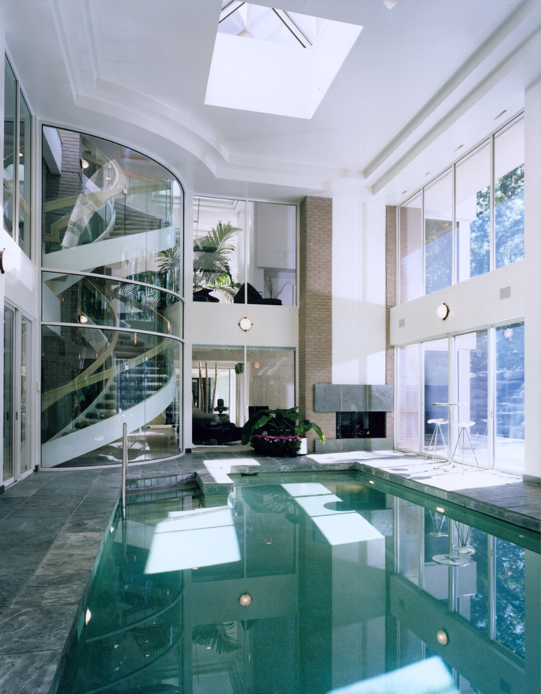 Design ideas for a contemporary indoor pool in Detroit.
