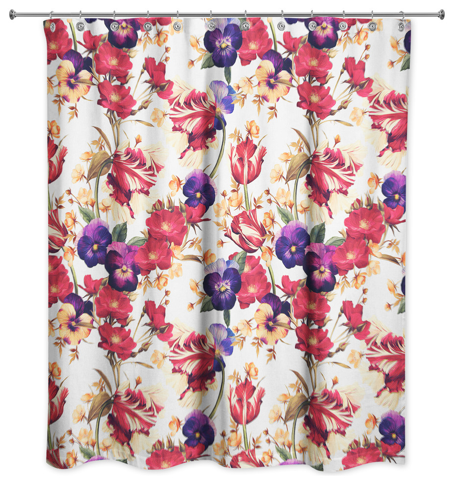 Floral Pansy Print Shower Curtain Contemporary Shower Curtains