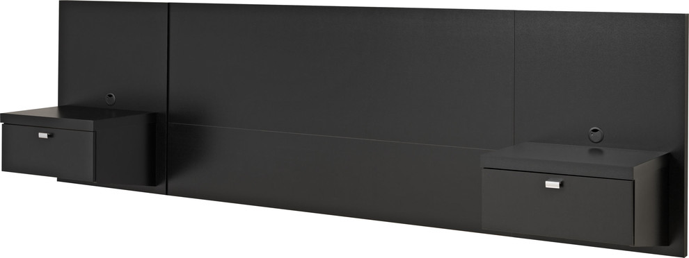 Series 9 Designer Floating Queen Headboard With Nightstands, Black