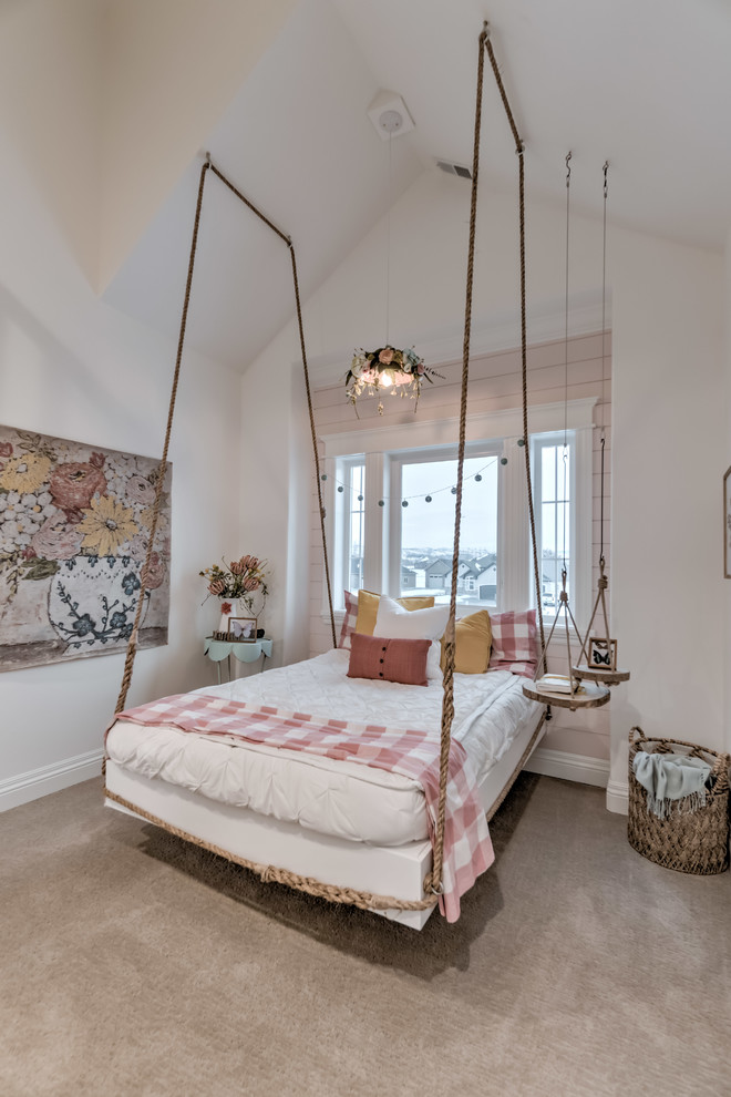 2017 Parade of Homes - Bedroom farmhouse carpeted and gray floor kids' bedroom photo with white walls