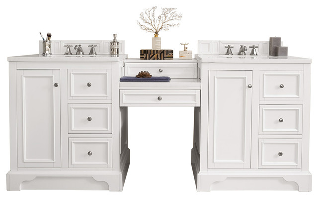 82 Double Vanity Set Bright White W, Bathroom Vanity With Sink And Makeup Table