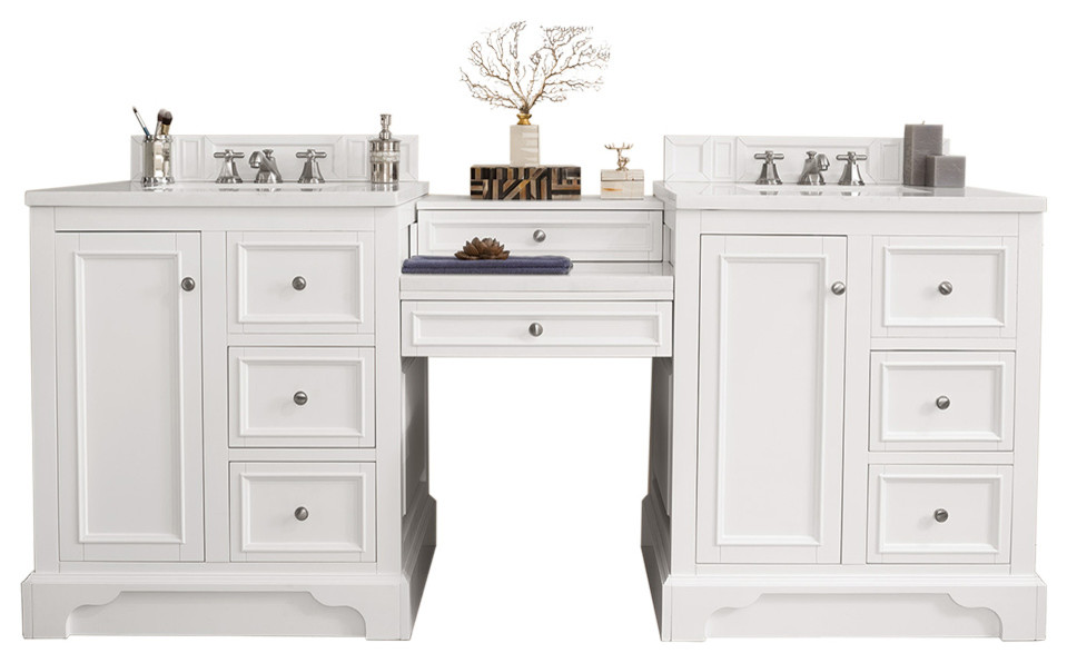 82 Double Vanity Set Bright White W, 72 Inch Double Sink Vanity With Makeup Area