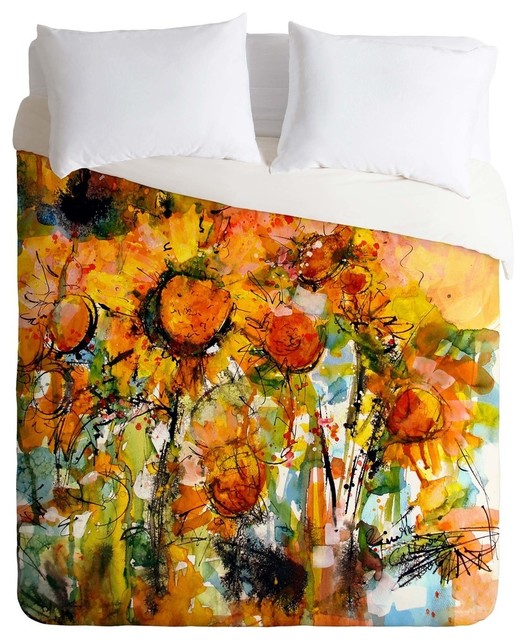Deny Designs Ginette Fine Art Abstract Sunflowers Duvet Cover - Lightweight