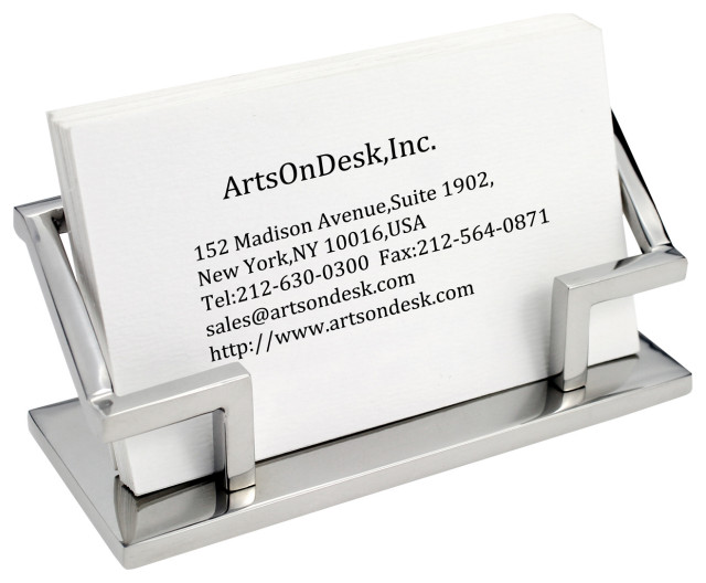 Stainless Steel Business Card Holder, Mirror Polish. Modern Desk