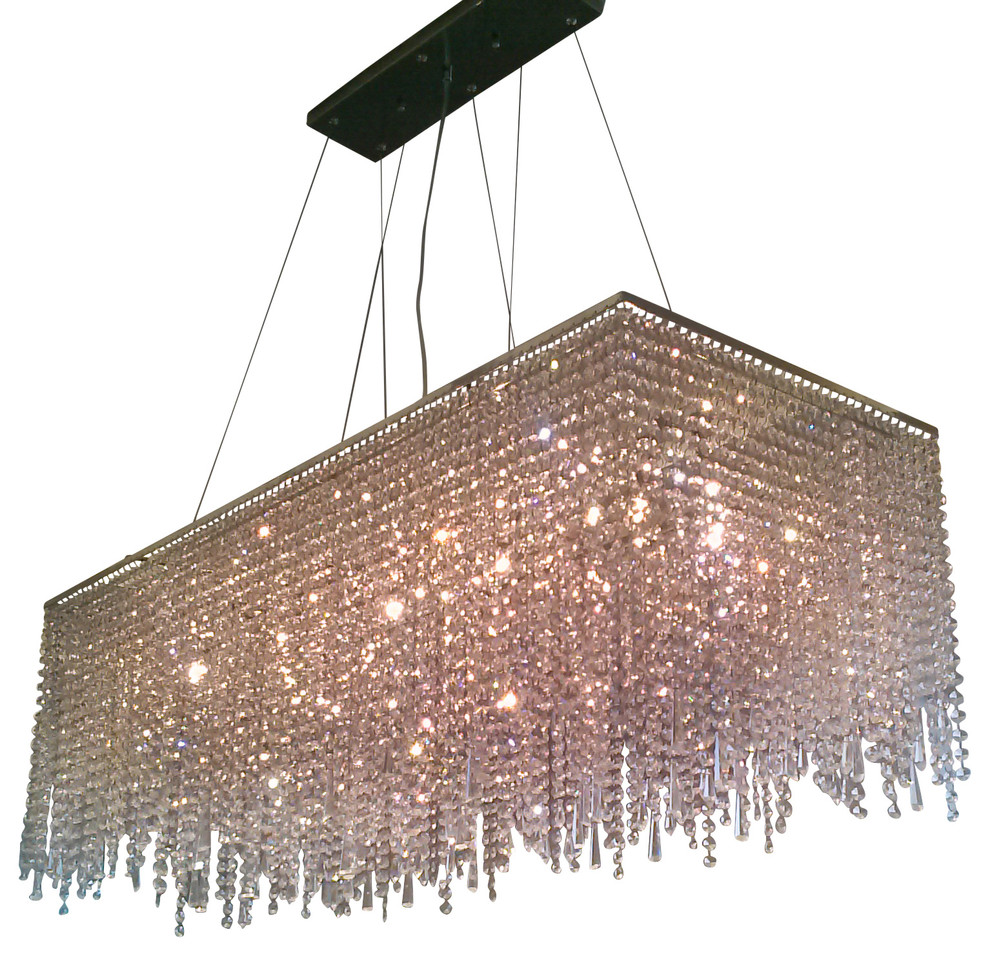 Elena 8Light Contemporary Crystal Chandelier, Rectangular Shape, Chrome Finish Contemporary