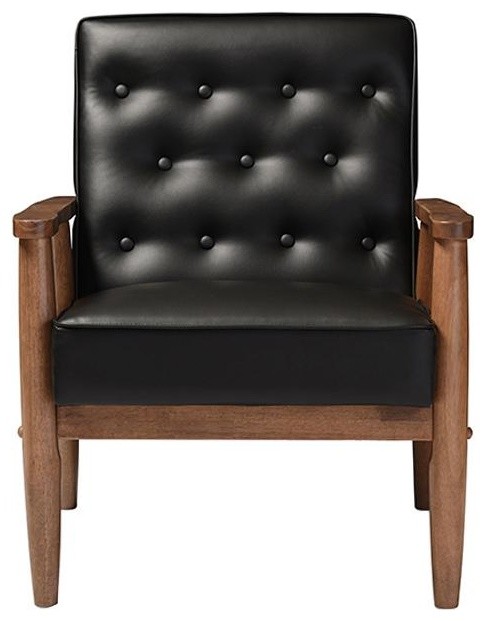 Sorrento Black Faux Leather Upholstered Wooden Lounge Chair