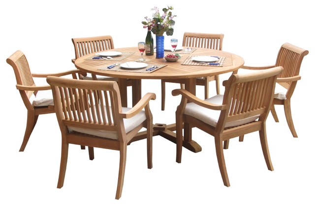 7 Piece Outdoor Teak Dining Set 60, Outdoor Dining Sets For 6 Round Table