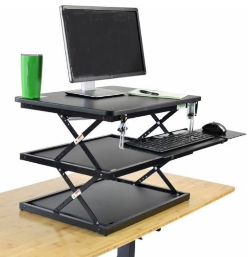 Black Adjustable Tall Standing Desk Converter and Riser Transitional