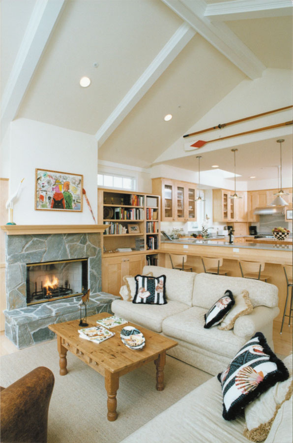 Inspiration for a mid-sized traditional formal open concept living room in San Francisco with white walls, light hardwood floors, a standard fireplace, a stone fireplace surround and no tv.