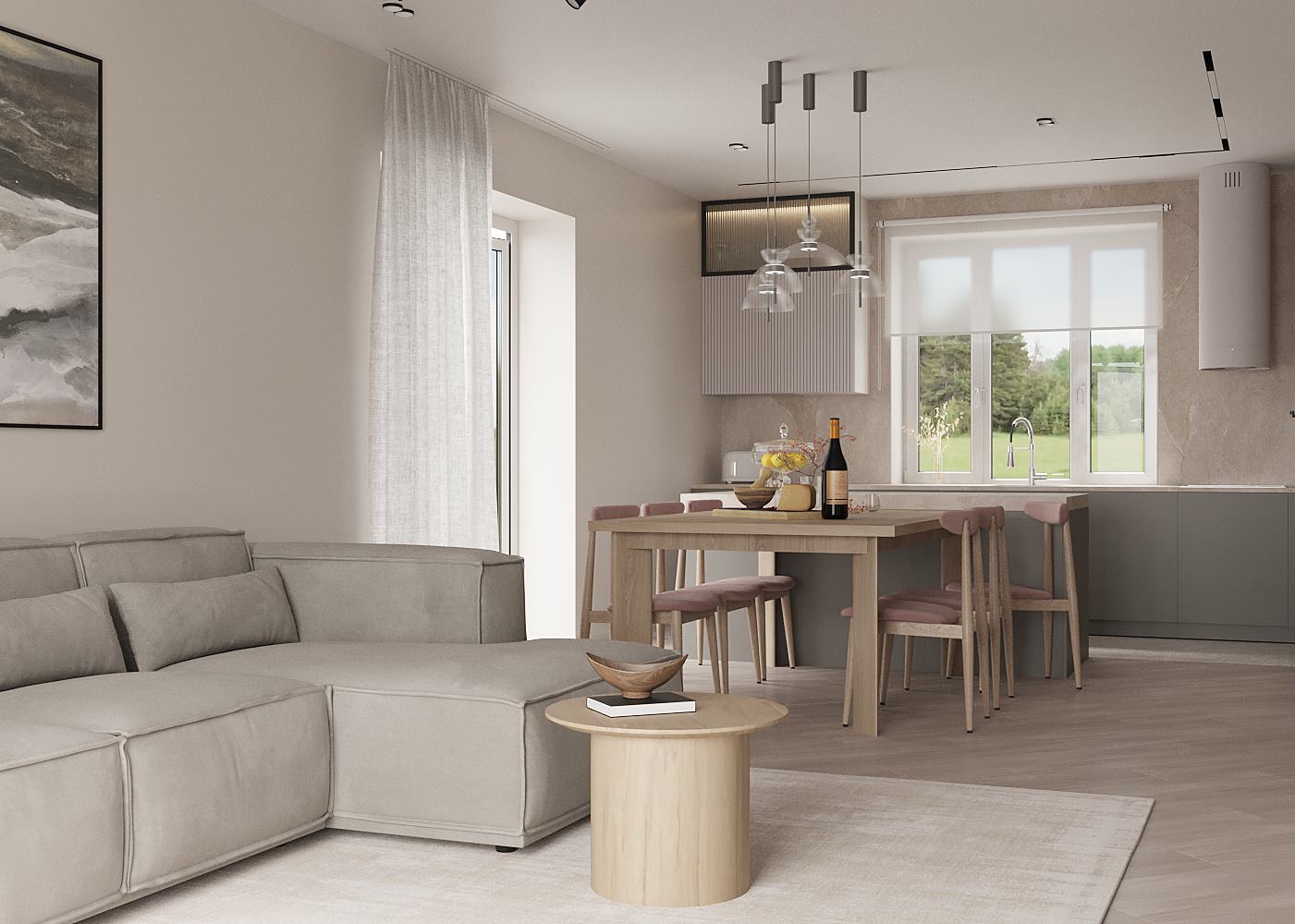 Кухня-гостиная в загородном доме