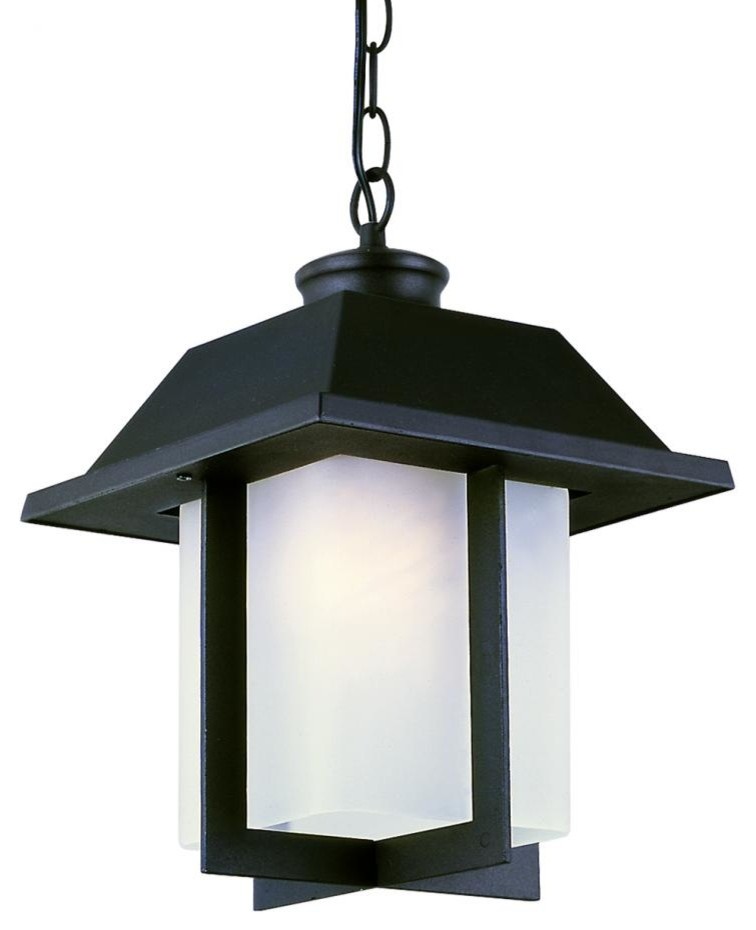 One Light Black White Frosted Rectangle Glass Hanging Lantern