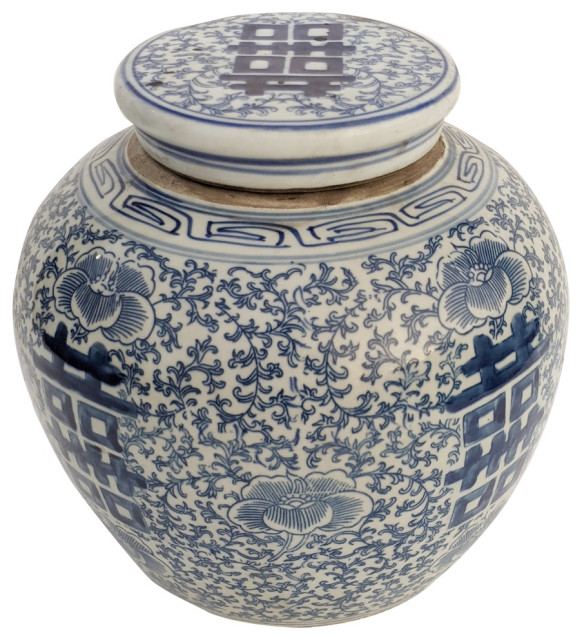 Blue and White Floral Happiness Ginger Jar Asian Decorative Jars