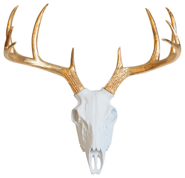 White Faux Resin Deer Skull Wall Mount Contemporary White Faux Resin Deer Skull Wall Mount Gold Antlers