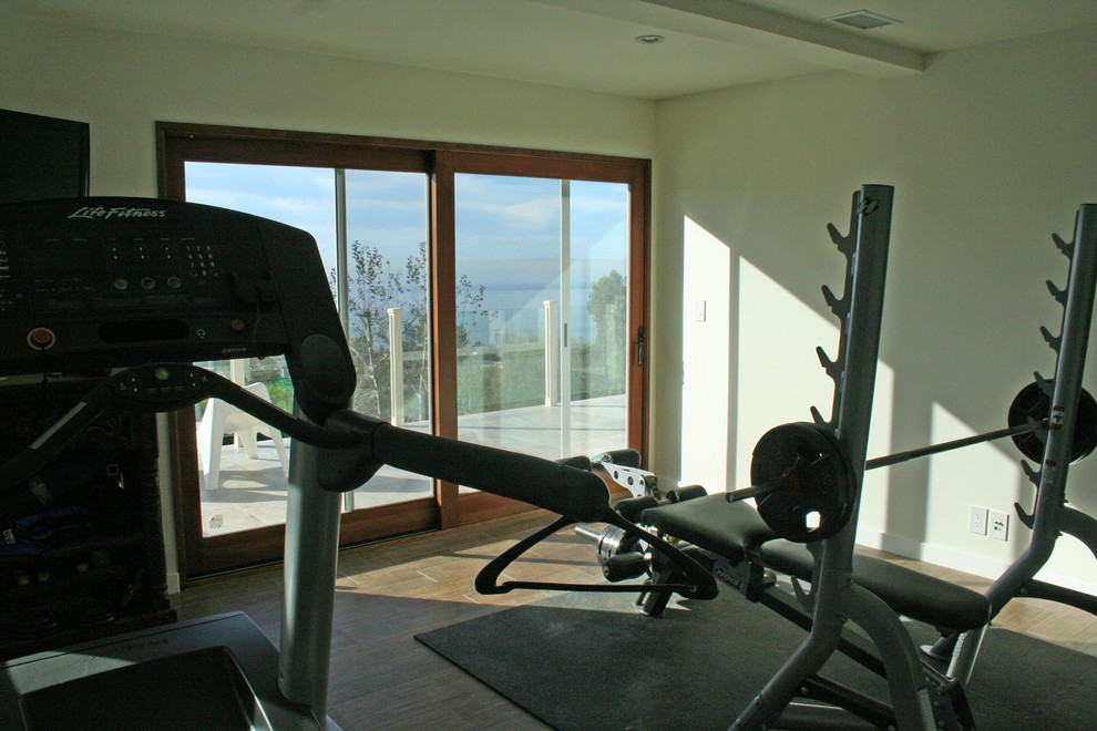 This is an example of an arts and crafts home gym in Orange County.
