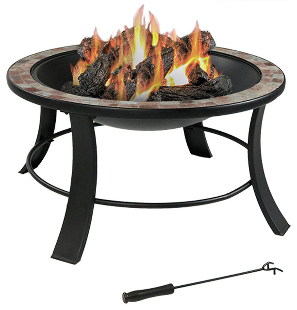Sunnydaze 30 Inch Natural Slate Fire Pit Table With Spark Screen